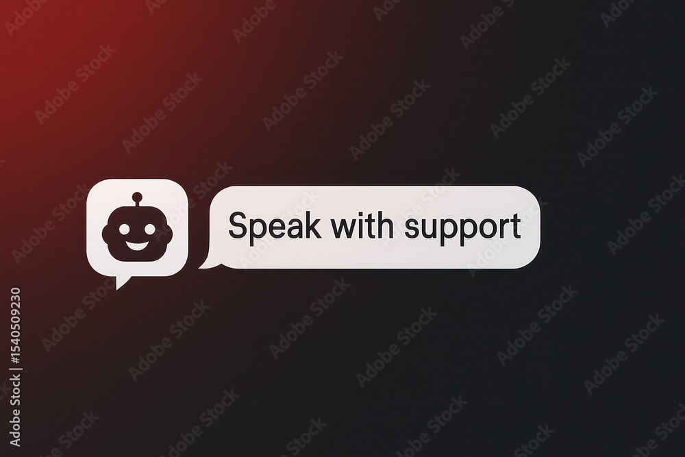 Poster helpful support bot speaks with customer, a friendly and approachable chatbot icon and clean user in