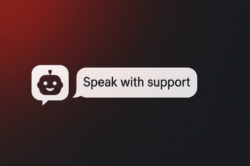 Helpful support bot speaks with customer, a friendly and approachable chatbot icon and clean user interface convey assistance.
