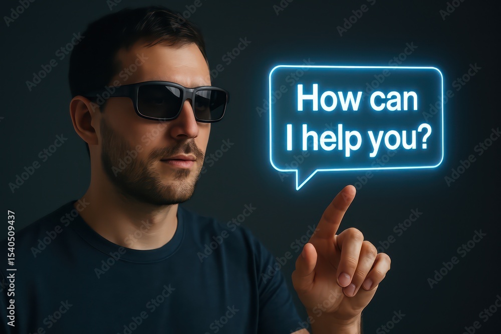 Poster an interactive interface. a person interacts with the interface. it provides service, and help. the 