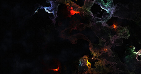 Obraz premium A vibrant nebula with stars in a dark, vast space, showcasing cosmic beauty and depth.