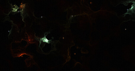 A mesmerizing nebula with swirling colors and distant stars creates a sense of vastness and wonder.