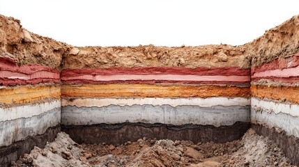 Construction infrastructure highway progress concept. Excavated earth layers showcasing geological formations.