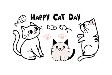 Happy Cat Day Vector Set of Cute Cat Illustrations