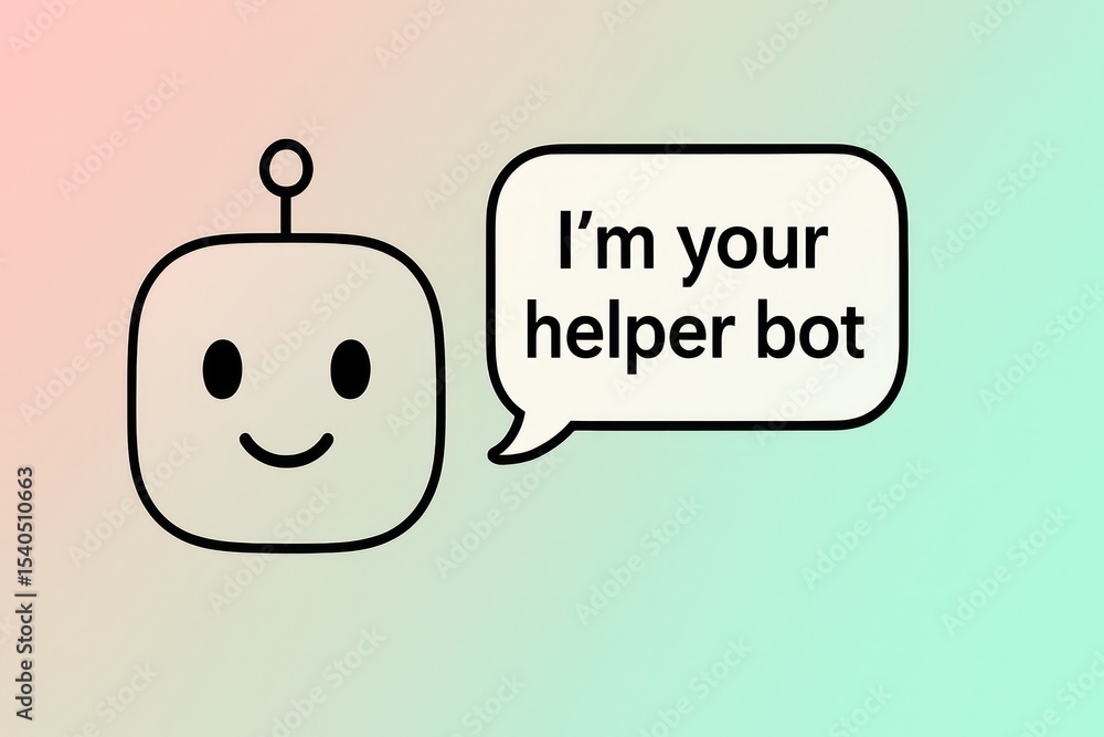 Poster an animated friendly robot character offers helpful service within a digital context, illustrated wi