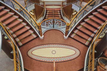 Opulent Art Deco interior architecture inside lobby, atrium or foyer on modern ocean liner style...