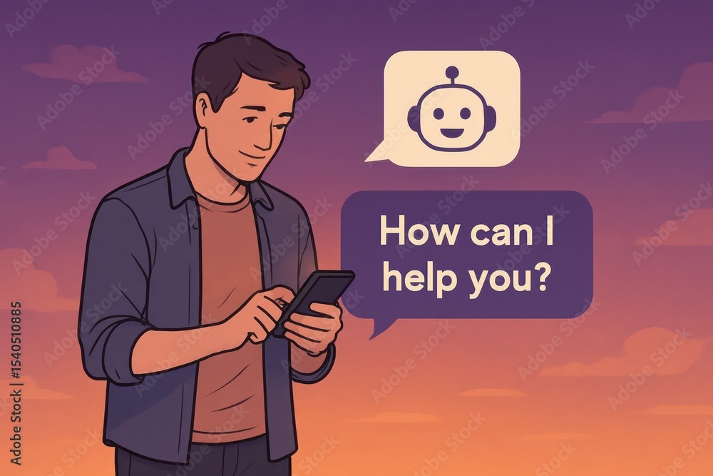 Poster a user interacts with chatbot assistant, representing ai communication in digital interaction. a man