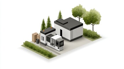 Charming small house with picturesque garden and lush trees, a tranquil retreat