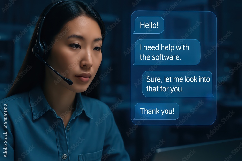 Poster a dedicated customer service representative diligently responds to a customer inquiry. an atmosphere