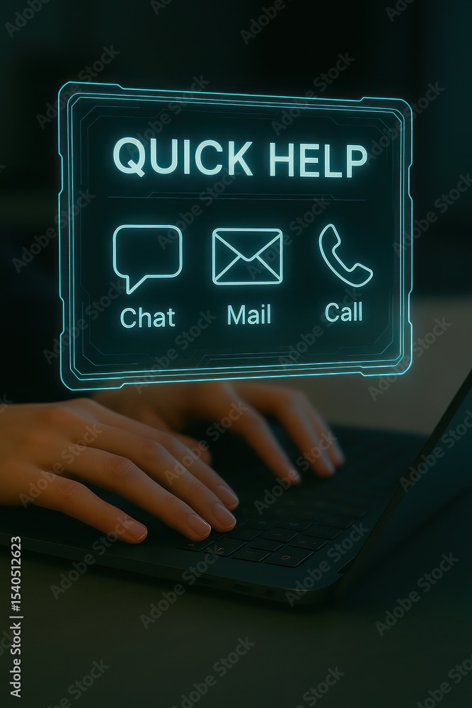 Poster an image of a person working on a laptop, accompanied by a digital 