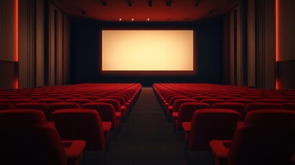 Fototapeta premium Modern conference room interior with blank vertical poster on wall, large glass windows, city skyline view, boardroom table, and executive chairs in contemporary office setting