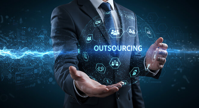 Businessman Presenting Digital Outsourcing Concept