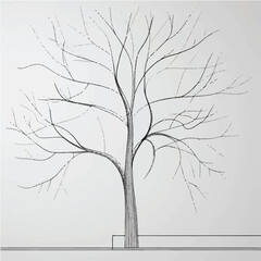 Bare black vector tree silhouette with roots and leafless branches for winter nature illustration
