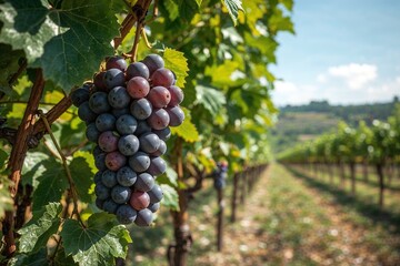 Fototapeta premium Viticulture Scene: Vineyard with Maturing Grapes