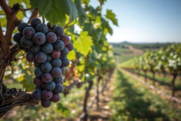 Fototapeta premium Harvest Time: Purple Grapes in a Vineyard
