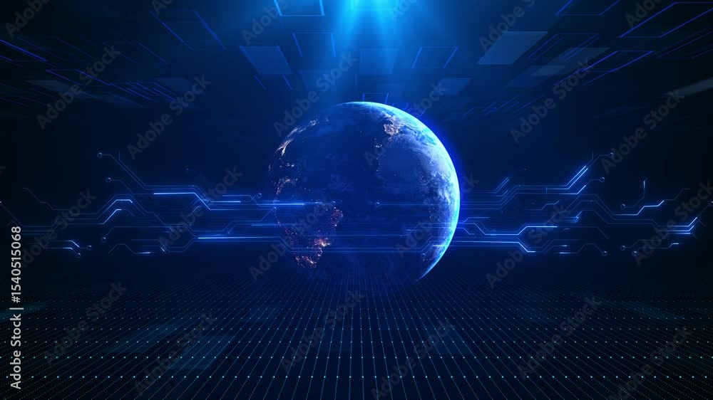 Aufkleber digital planet earth particles cyberspace. flow data global network. science technology futuristic b