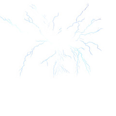 Lightning strike isolated on transparent background with blue and white flashes