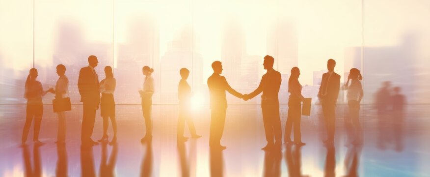 The professionals engaging in a meaningful handshake in a modern corporate setting.