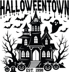 Spooky Halloween Town Haunted Mansion Illustration - Est. 1998