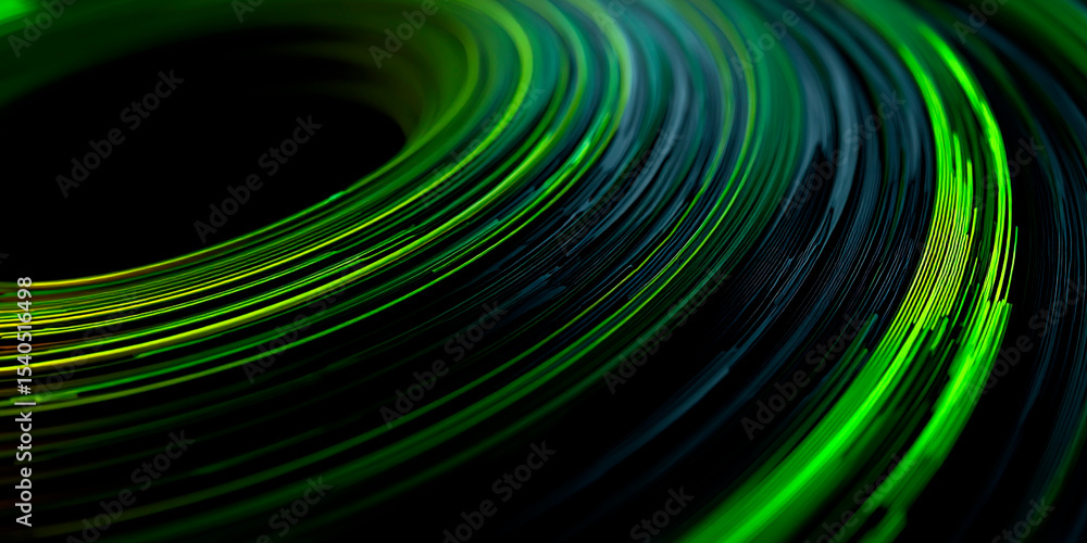 Poster abstract circular pattern of glowing green and yellow lines creating a tunnel-like vortex effect on 