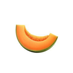 Fototapeta premium Slice of Cantaloupe: A juicy slice of cantaloupe melon, showcasing its vibrant orange flesh and distinct textured rind, presented in a close-up shot, evoking freshness and the essence of summer.