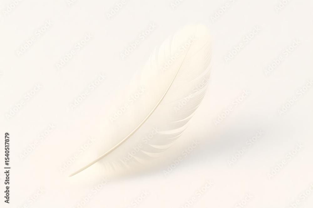 Poster soft white feather on light background for minimalist design
