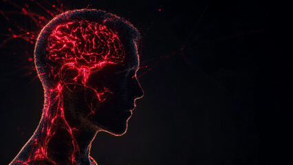 A captivating portrayal shows glowing blood vessels creating a human outline, showcasing the circulatory system in vivid red and blue against a dark backdrop, symbolizing life and vitality