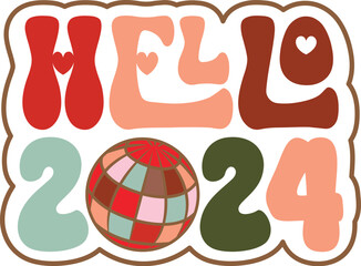 Groovy 2024 Hello Retro Style New Year Design