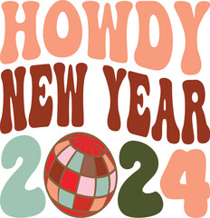 Howdy New Year 2024 Retro Disco Ball Design