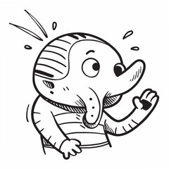  Surprised Cartoon Elephant Waving Hand Outline