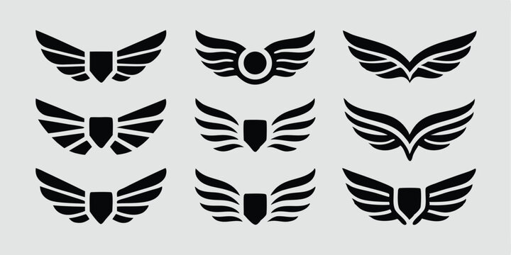 Set of 8 wing shield icons vector