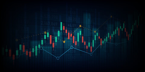 Abstract financial graph with uptrend technology bar chart of stock market on blue color background