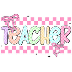Teacher Checkered PNG – Trendy Back to School Sublimation Design with Retro Checker Pattern

