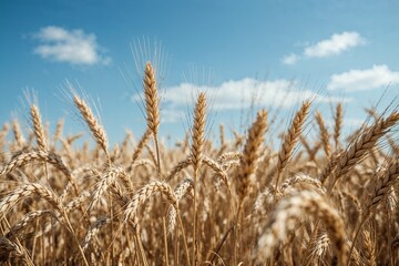 Ripe Wheat Ears in Sunny Grain Field