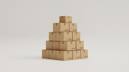 Stack of plain brown cardboard boxes arranged in pyramid formation on white background


