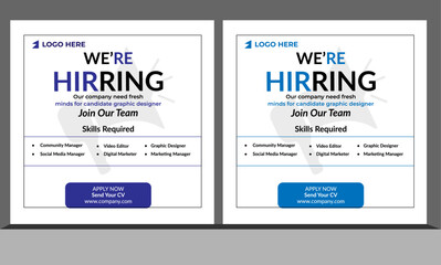 We are hiring recruitment open job vacancy design vector social media post banner template or web banner layout .