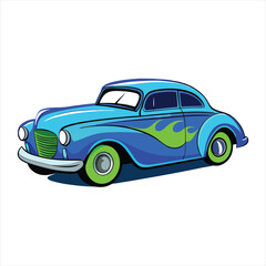 Stylish Blue Vintage Car with Green Flame Decals Vector