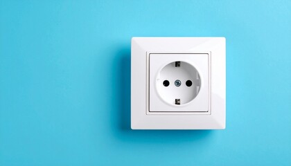 Close up photo of a white Electrical terminal with a plain soft blue background