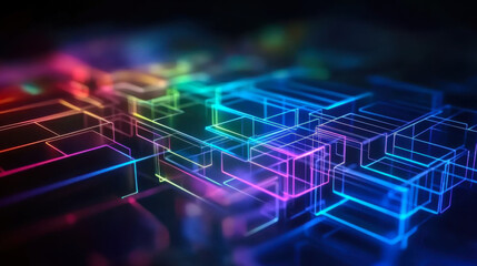 Fototapeta premium Colorful neon rectangles floating and creating a futuristic and technological background