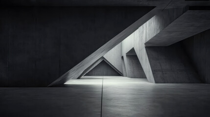 Obraz premium Dark Abstract empty concrete space with geometric shapes, contemporary architecture background