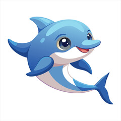 Cute Smiling Blue Cartoon Dolphin Vector