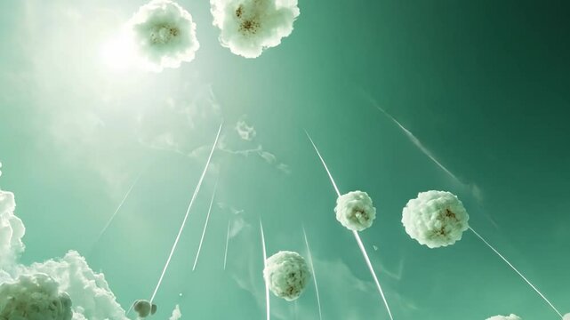 Abstract clouds falling through a teal sky