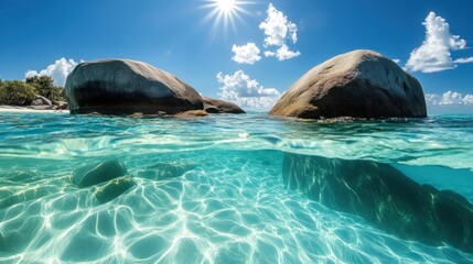 Stunning Tropical Beach Scene with Granite Boulders