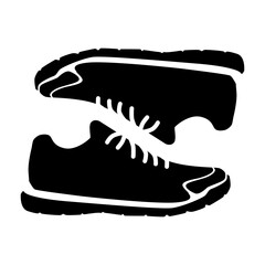 Black and White Vector Silhouette of a Casual Sneaker or Athletic Shoe with Laces. Shoe Icon.