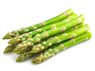 Bunch of fresh green asparagus stems isolated on white, top view