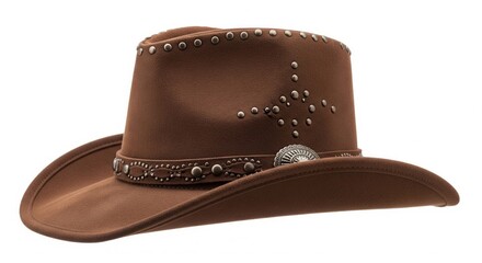 Brown Suede Cowboy Hat with Western Badge Isolated on White