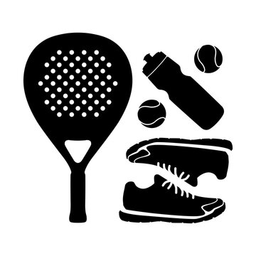 Padle Tennis set icon. Padle racket and ball logo icon vector on white background.