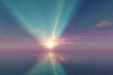 Sunrise over calm water, vibrant colors