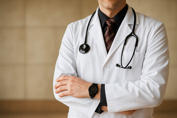 Healthcare professional standing with arms crossed, symbolizing trust, expertise, and responsibility. 