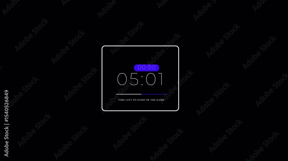 Poster countdown timer video five minutes until game start modern design on black background