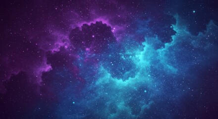 Fototapeta premium Seamless Abstract Cosmic Artwork with Swirling Clouds. Ethereal Universe Background in Purple Blue and Teal. Mesmerizing Digital Art of an Infinite Starry Expanse. Vibrant Abstract Space Theme